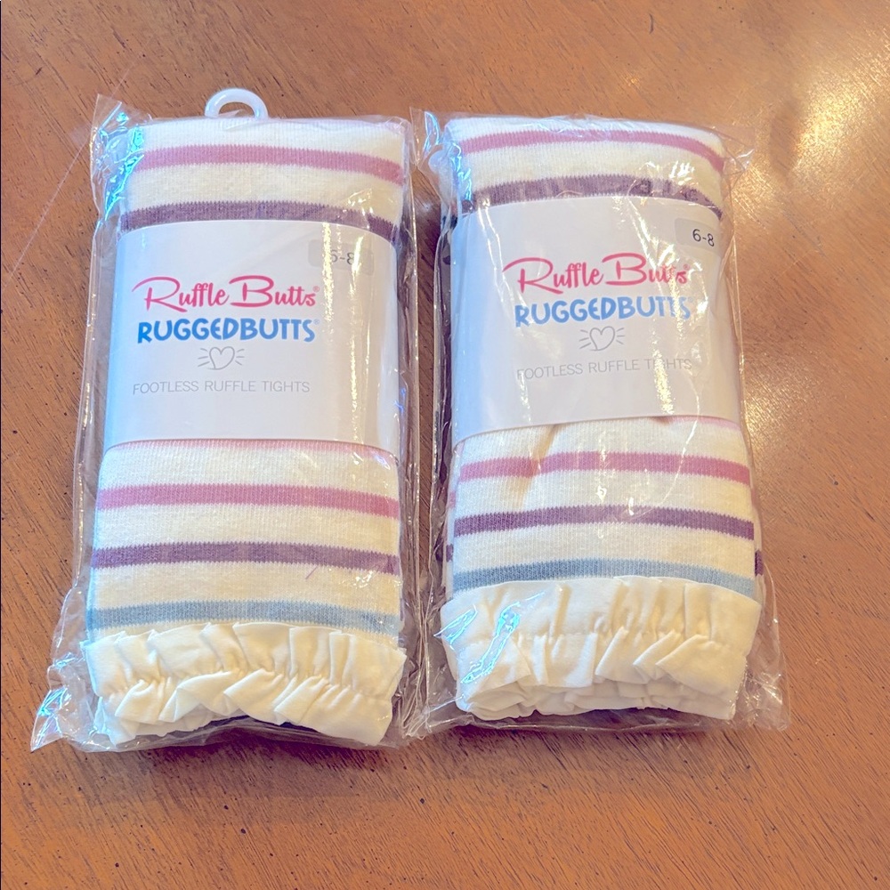 Ruffle Butts Striped Leggings - Pink, Purple, Cream